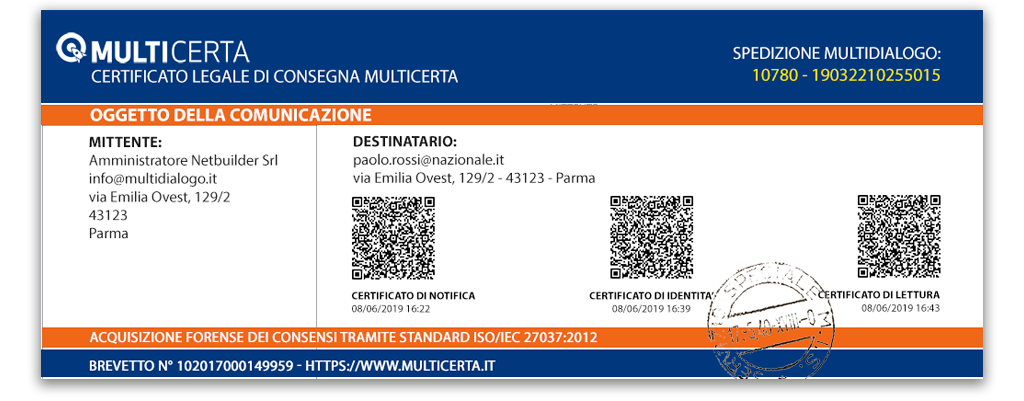 Certificato legale di consegna Multicerta 3A